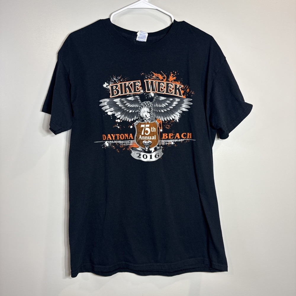 Daytona Beach Bike Week 2016 75th Anniversary Graphic T-Shirt Black L Biker Core